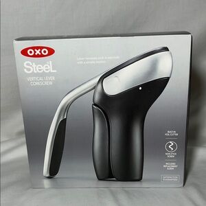 NWT OXO Steel Vertical Lever Corkscrew - Black and Silver Finish